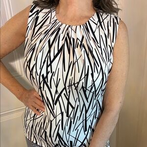 Calvin Klein Collection Black and White Abstract Sleeveless Top